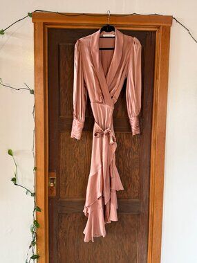 Zimmermann silk wrap midi dress in light pink